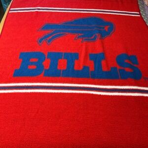 Buffalo Bills Biederlack Blanket Fleece Throw USA Made 62x58 inches Vtg 90's